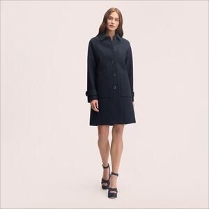 Sam Edelman Plaid Slim Balmacaan Coat Navy Black Women’s 2 Wool Blend Classic